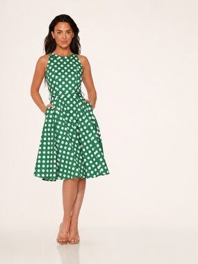 Orchid Bloom Green Polka Dot Swing Dress – Size 10 – NWT – 97% Cotton